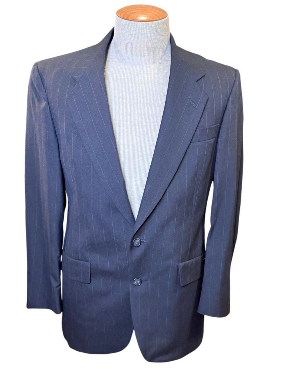 Hart Schaffner Marx Men’s Wool Pinstripe Navy Blue Wool Suit Blazer Jacket 38R